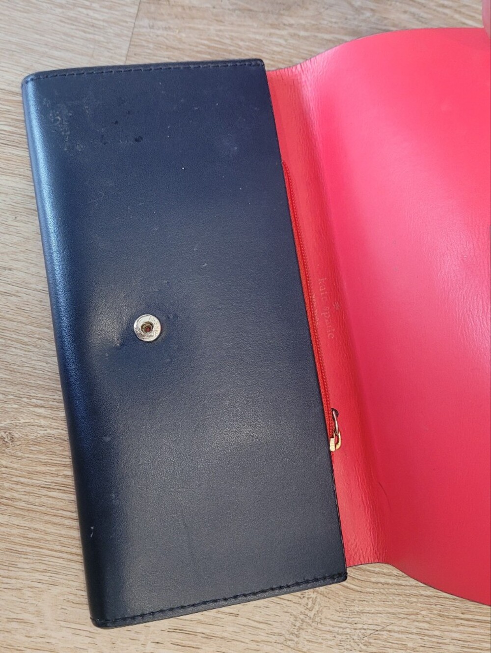 Navy Blue and Red Leather Long Wallet -